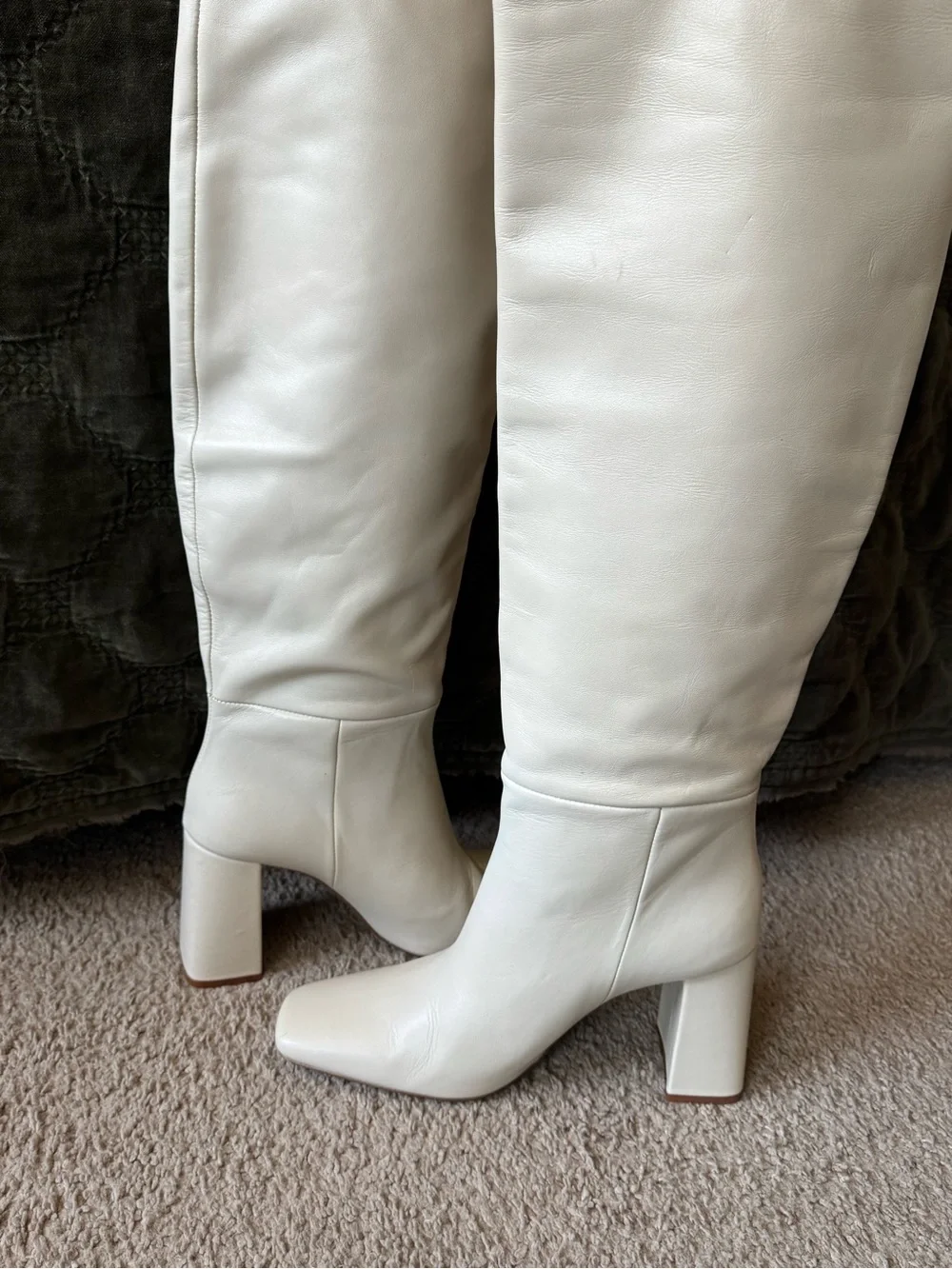 ZARA Women's Cream Knee-High Block Heel Boots